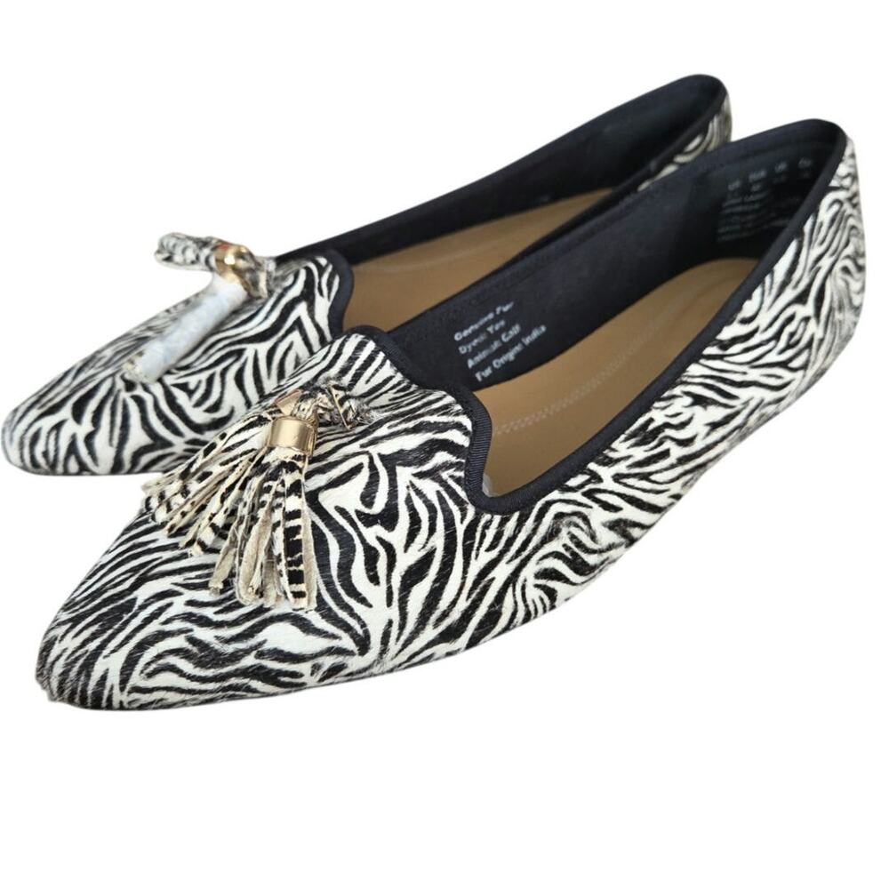 Hush Puppies Bounce Animal Print Fur Tassled Loafers Flats Academia EUC 8.5W